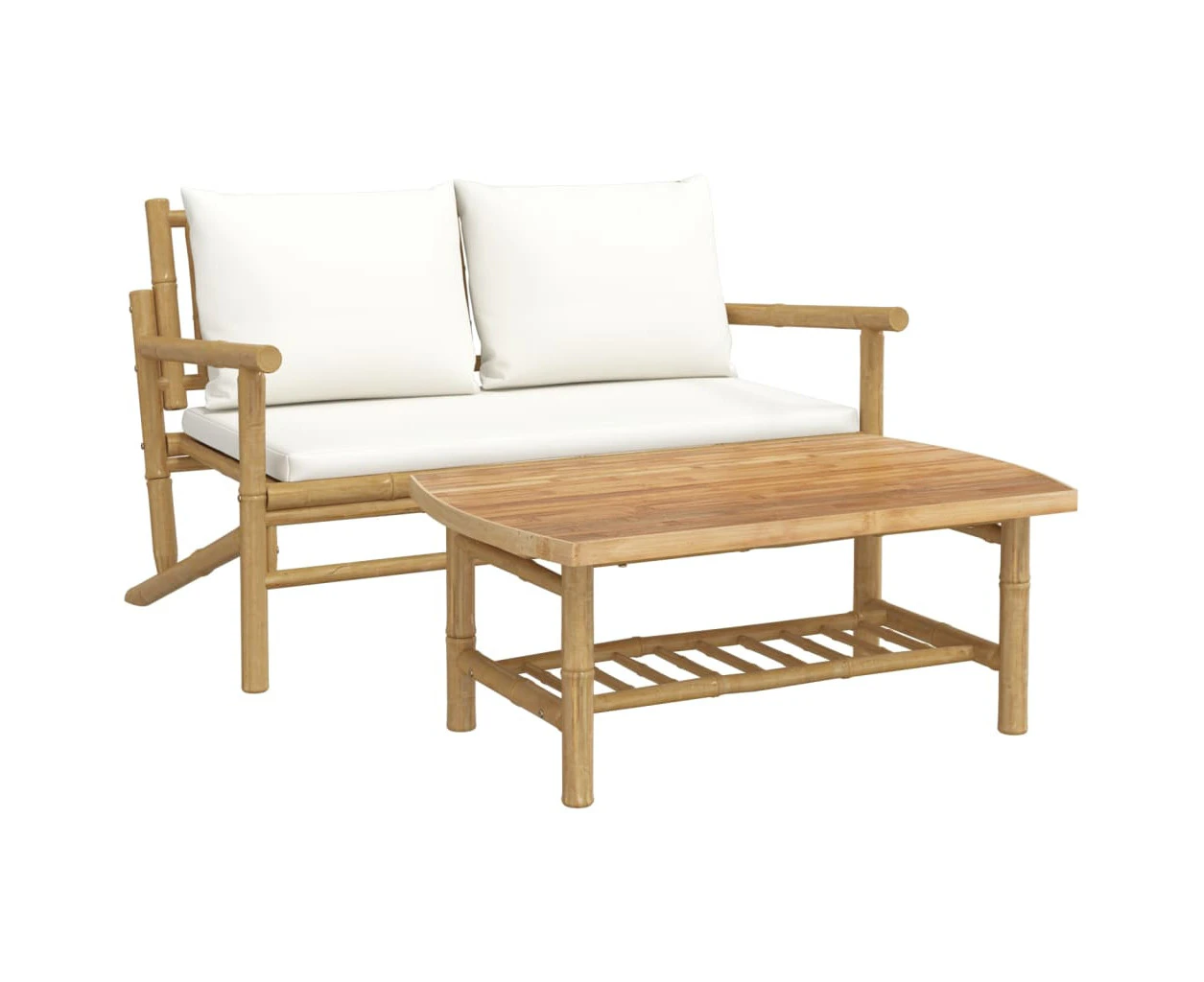 vidaXL 2 Piece Garden Lounge Set with Cream White Cushions Bamboo