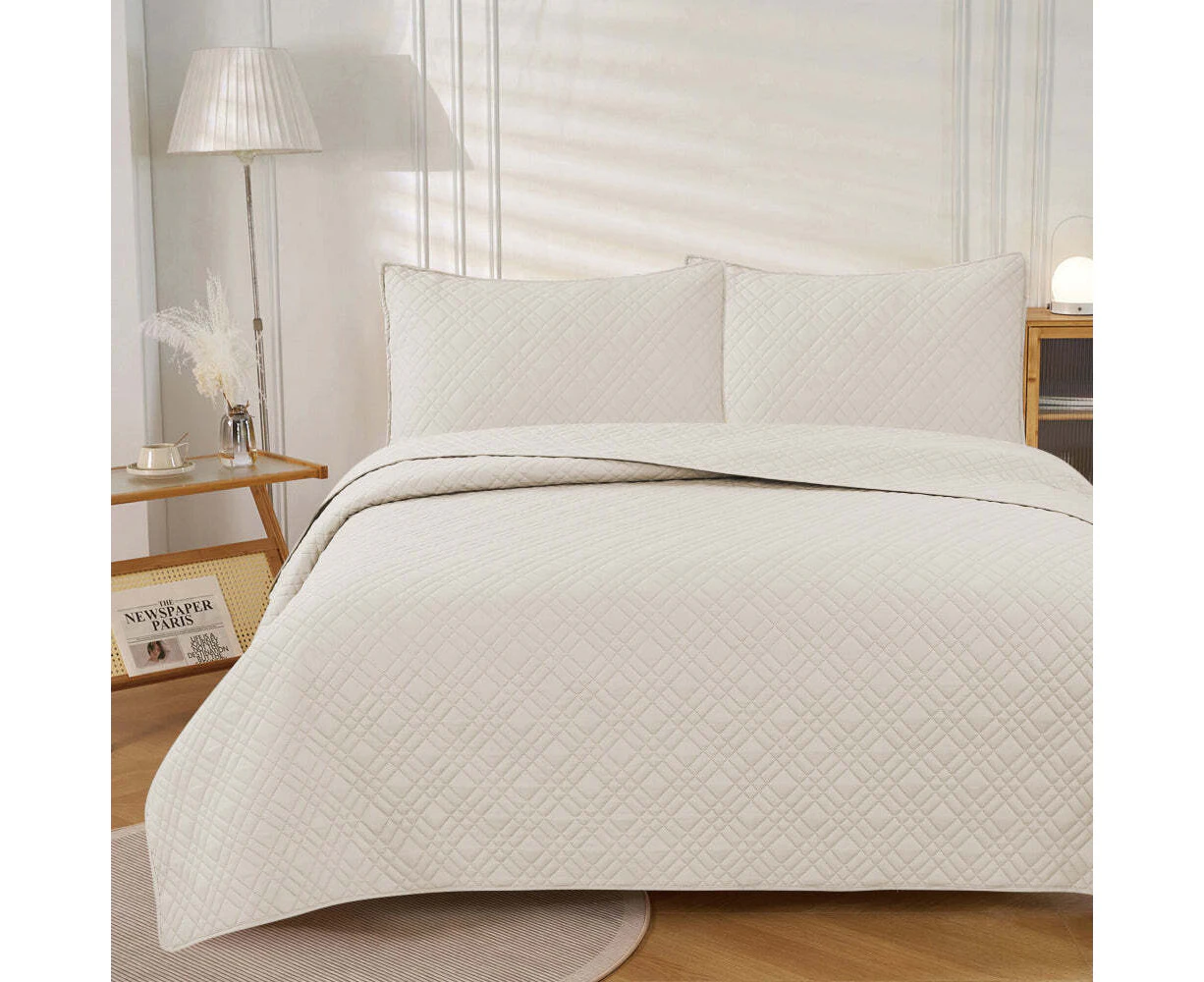 J Elliot Home Morris Microfibre Quilted Coverlet/Pillowcases Set Light CRM