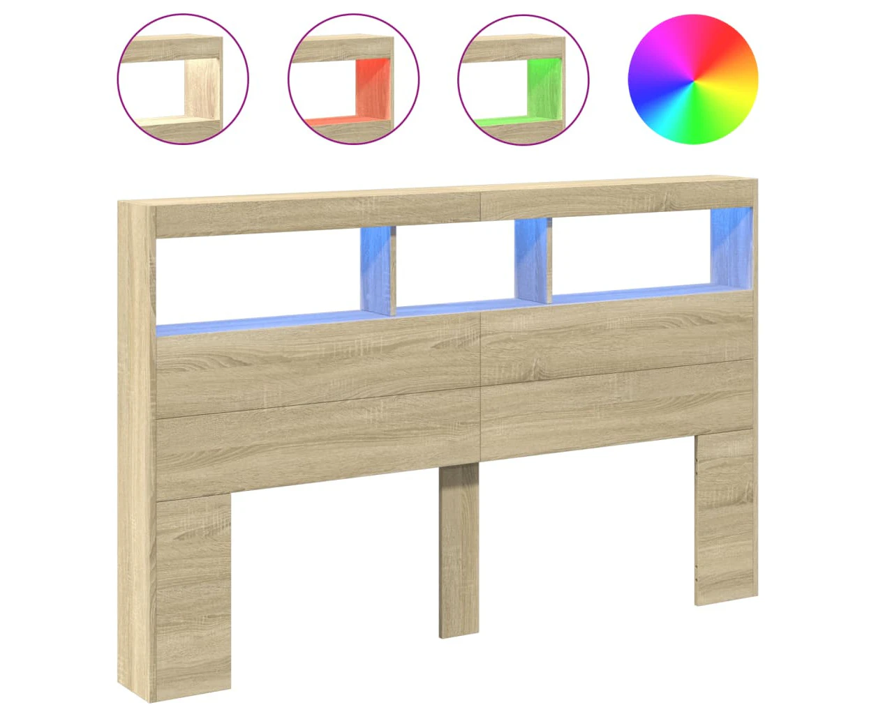 vidaXL Headboard Cabinet with LED Sonoma Oak 160x17x102 cm