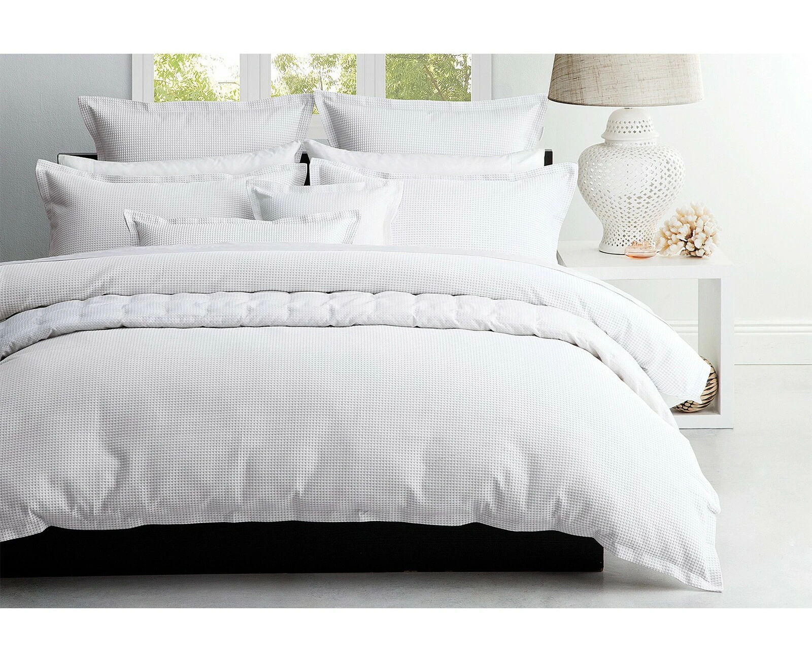 Ascot Queen White Waffle Quilt Cover Set