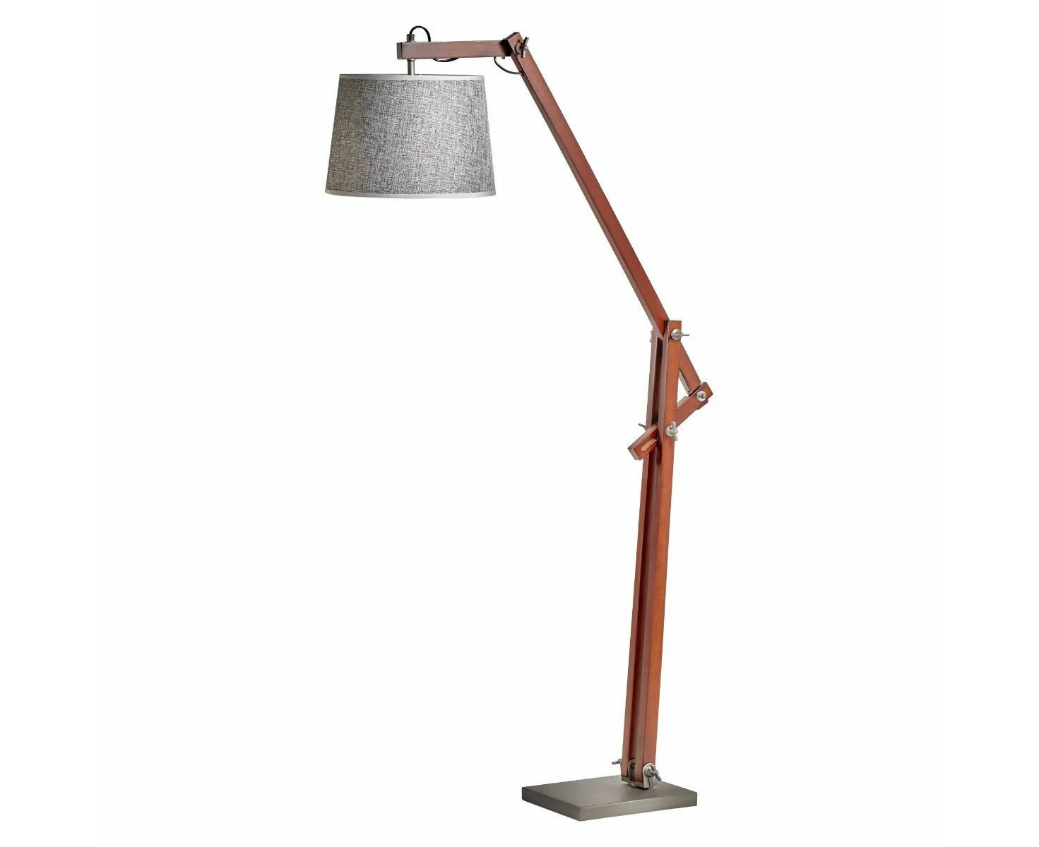 Wooden Bamboo Floor Lamp Light Adjustable Metal Base Grey Linen Shade 156cm