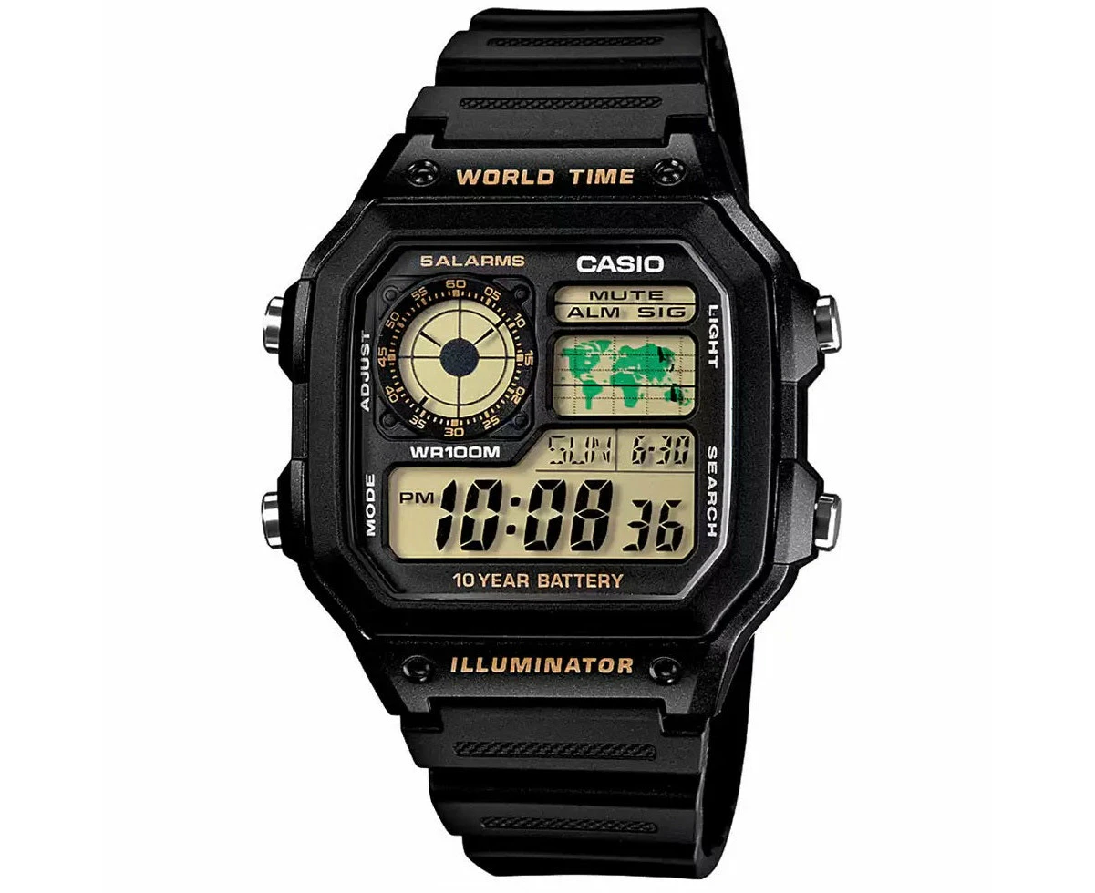 Casio Watches AE-1200WH-1BVD AE-1200 AE1200 AE1200WH AE-1200WH-1B AE-1200WH-1A Sports Swimming, World Time, 5-Alarms, Stopwatch, Timer