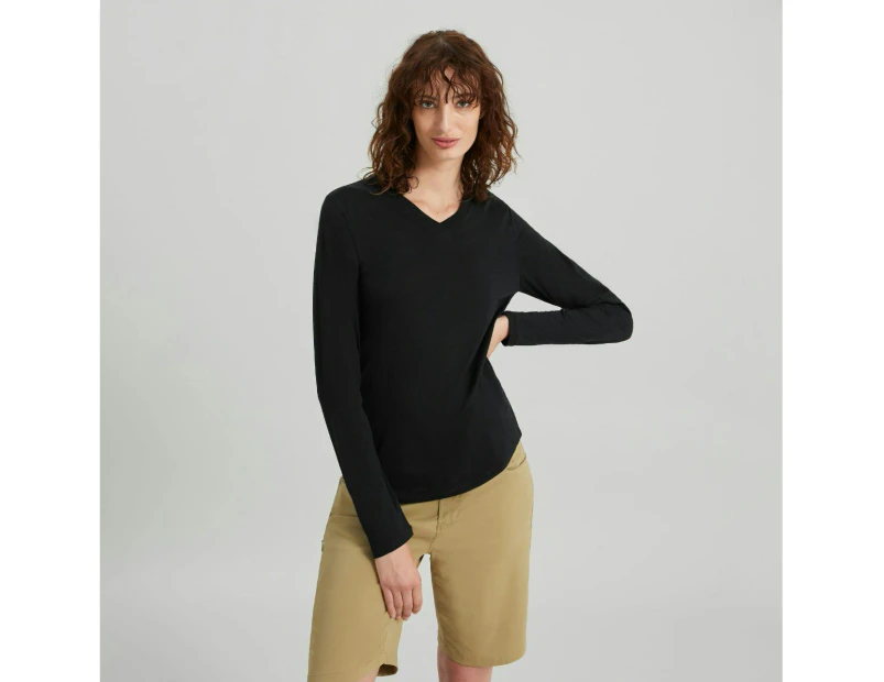 Kathmandu Women's 100% Merino Long Sleeve V-Top - Black