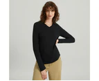 Kathmandu Women's 100% Merino Long Sleeve V-Top - Black