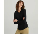 Kathmandu Women's 100% Merino Long Sleeve V-Top - Black