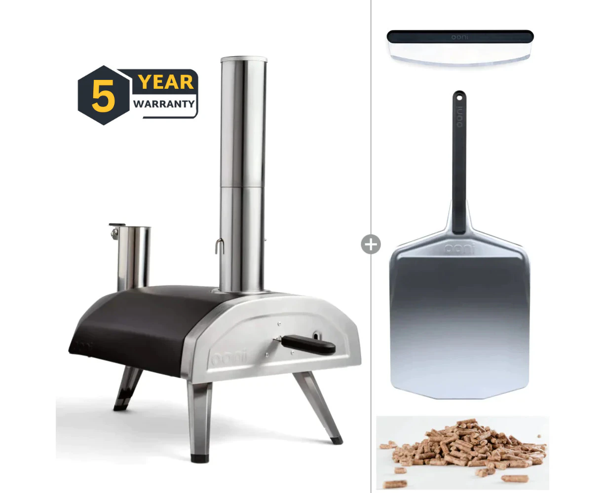 OONI Fyra 12 Portable WoodFired Pellet Outdoor Pizza Oven, Cover + Peel , Pizza Slicer and 1kg Pellets **CLEARANCE**