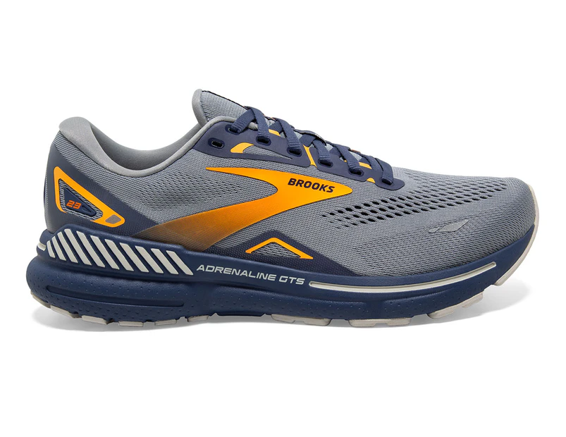 Brooks Men's Adrenaline GTS 23 Running Shoes - Grey/Crown Blue/Orange