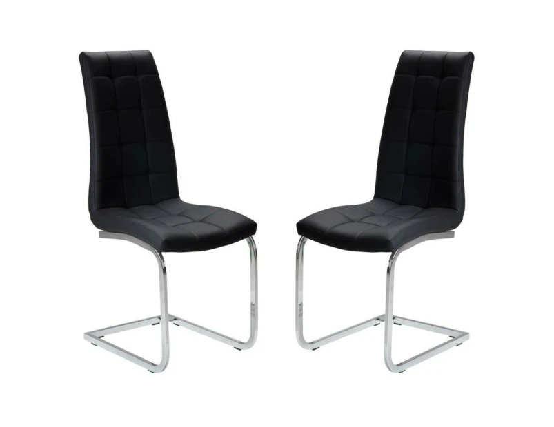 Raimon Furniture Set of 2 Hanson Faux Leather Dining Chair - Chrome Legs - Black