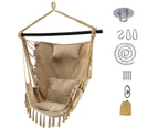 Costway Hammock Macrame Chair Hanging Swing Chair w/Pillow & Installation Kit Home Garden Brown