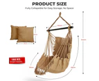 Costway Hammock Macrame Chair Hanging Swing Chair w/Pillow & Installation Kit Home Garden Brown