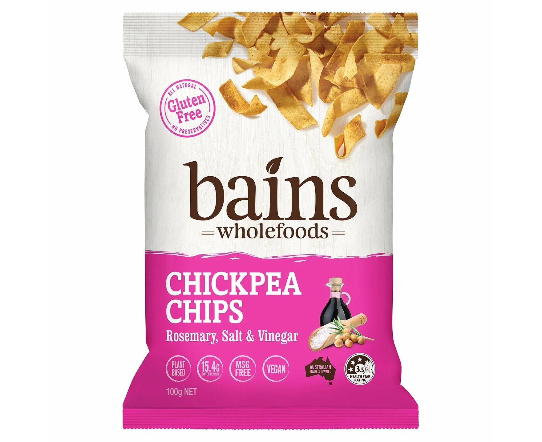 Bains Wholefoods Chickpea Chips Rosemary, S&V 100g (Pack of 12)