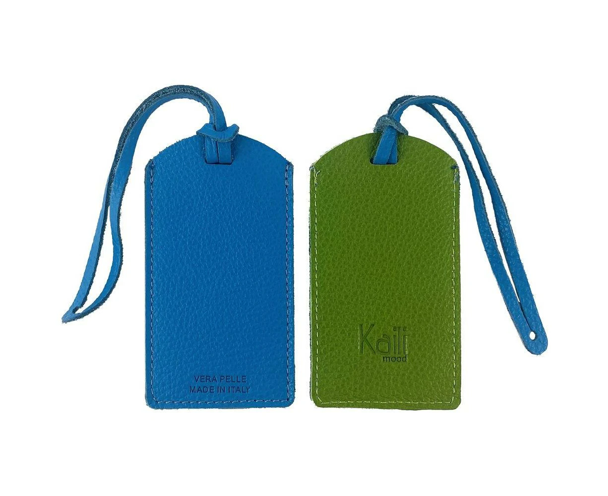 ? Luxe Italian Leather Luggage Tag By Kaili Mood Model K0041eob Unisex Green/blue