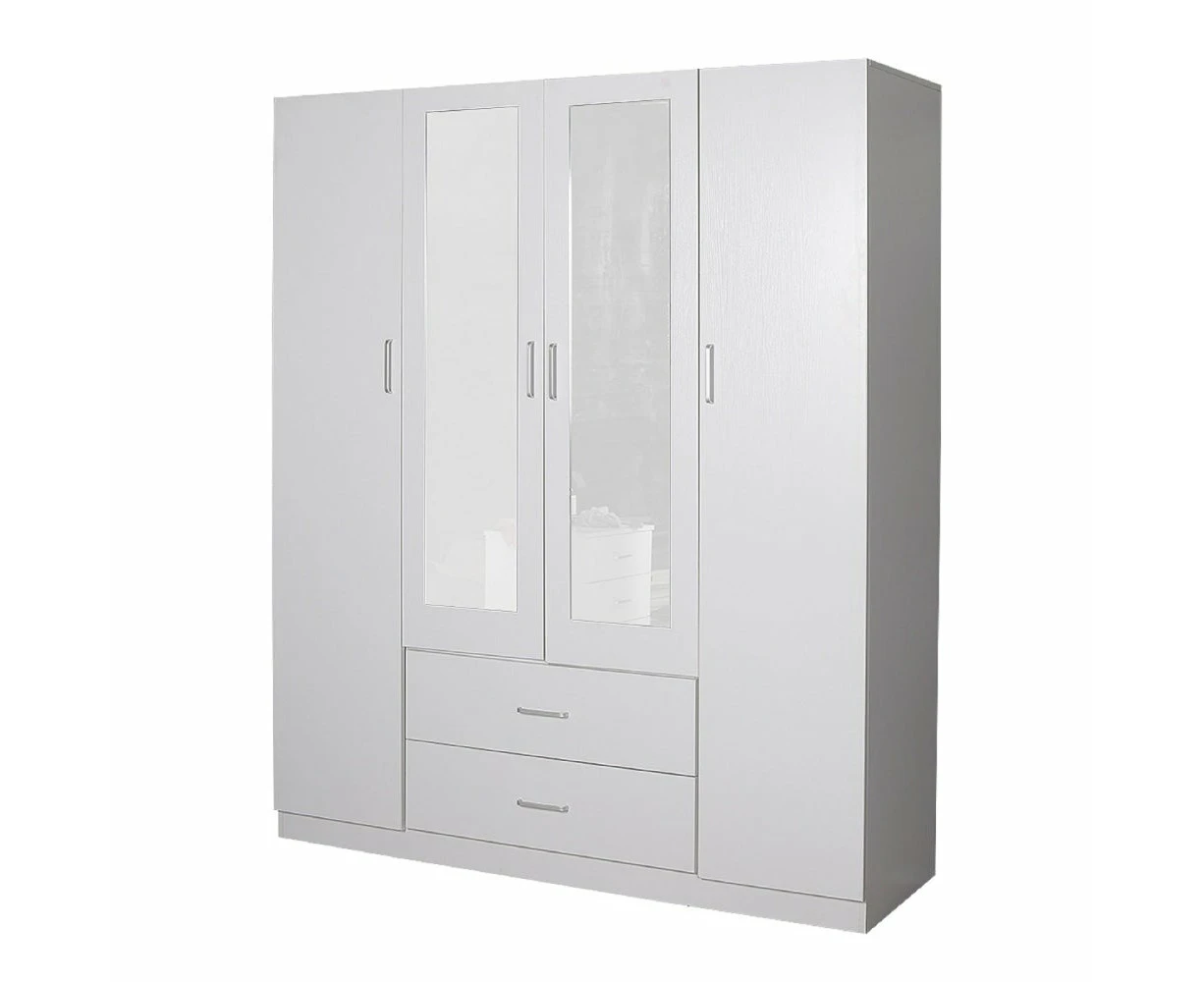 Design Square Modern 4-Door 2-Drawers Wardrobe Closet Clothes Storage Cabinet With Mirror - White