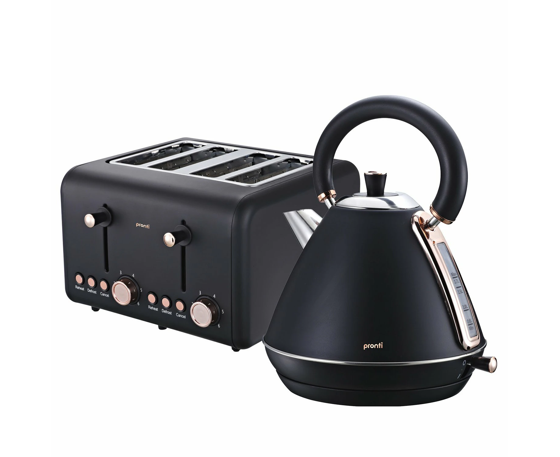 Pronti Rose Trim Collection Toaster & Kettle Bundle - Black