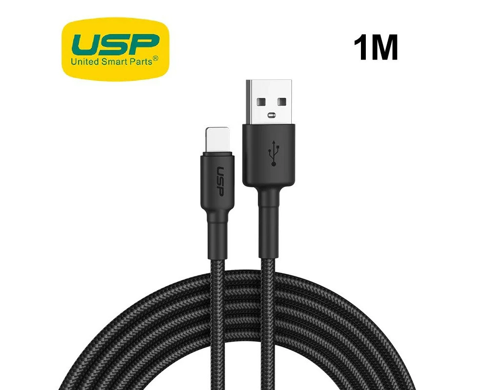 USP BoostUp Lightning to USB-A Cable (1M) Black - Quick Charge & Connect, 2.4A Rapid Charge,Durable & Reliable,Nylon Weaving,Apple iPhone/iPad/MacBook