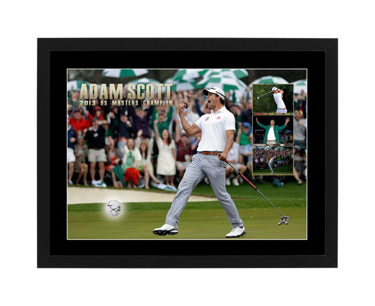 Adam Scott Signed & Framed Golf Ball With 2013 US Masters Champion Backdrop (JSA COA)