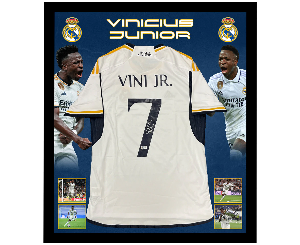 Soccer Vinicius Junior Signed & Framed Real Madrid Jersey (Beckett Hologram)