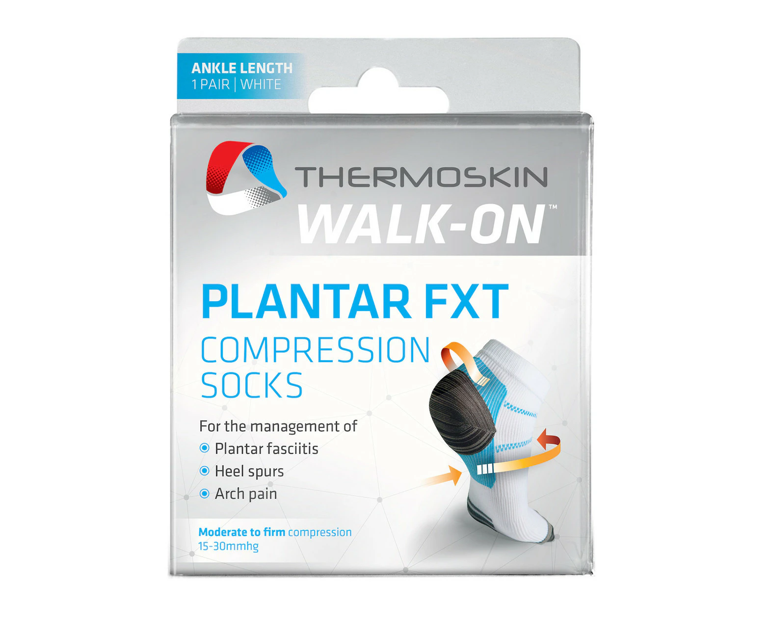 Thermoskin Walk-On Plantar FXT Compression Socks (White Ankle Length)