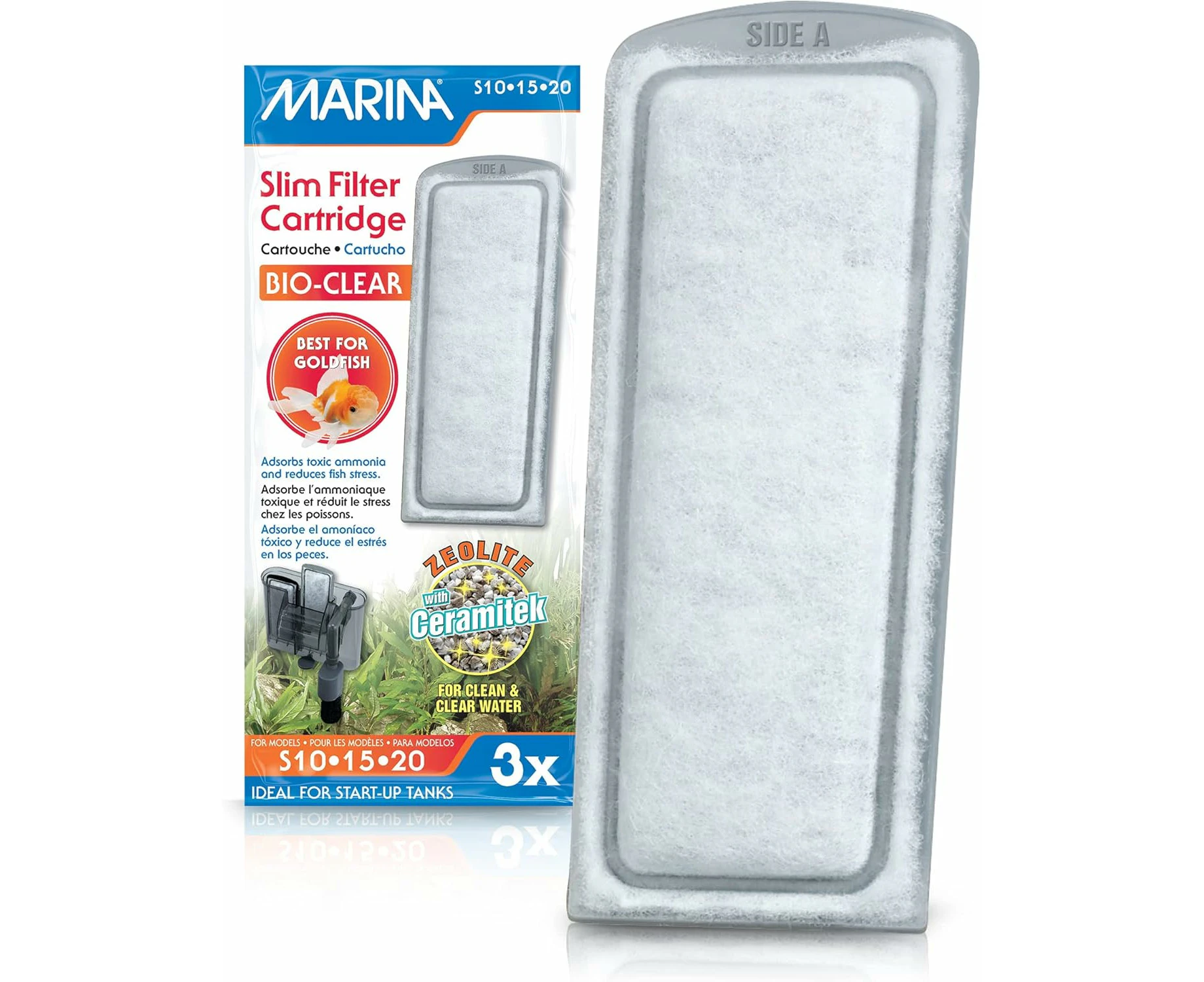 Marina Bio-Clear Zeolite Slim Filter Goldfish Cartridge, Silver, Absorbs toxic ammonia and reduce fish stress