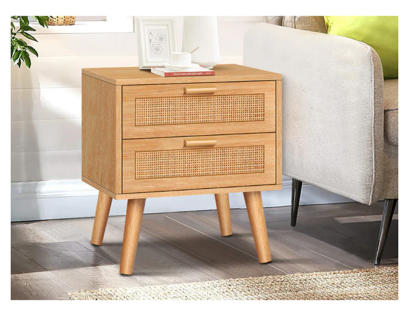 ALFORDSON Bedside Table Nightstand Side Table Rattan Oak