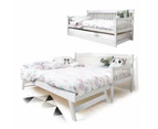 Foret Bed Frame Single Base Trundle Daybed Kids Wood White 2pc