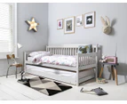 Foret Bed Frame Single Base Trundle Daybed Kids Wood White 2pc