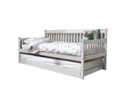 Foret Bed Frame Single Base Trundle Daybed Kids Wood White 2pc