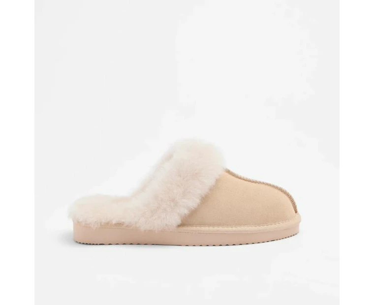 Womens Sheepskin and Leather Slipper Scuff