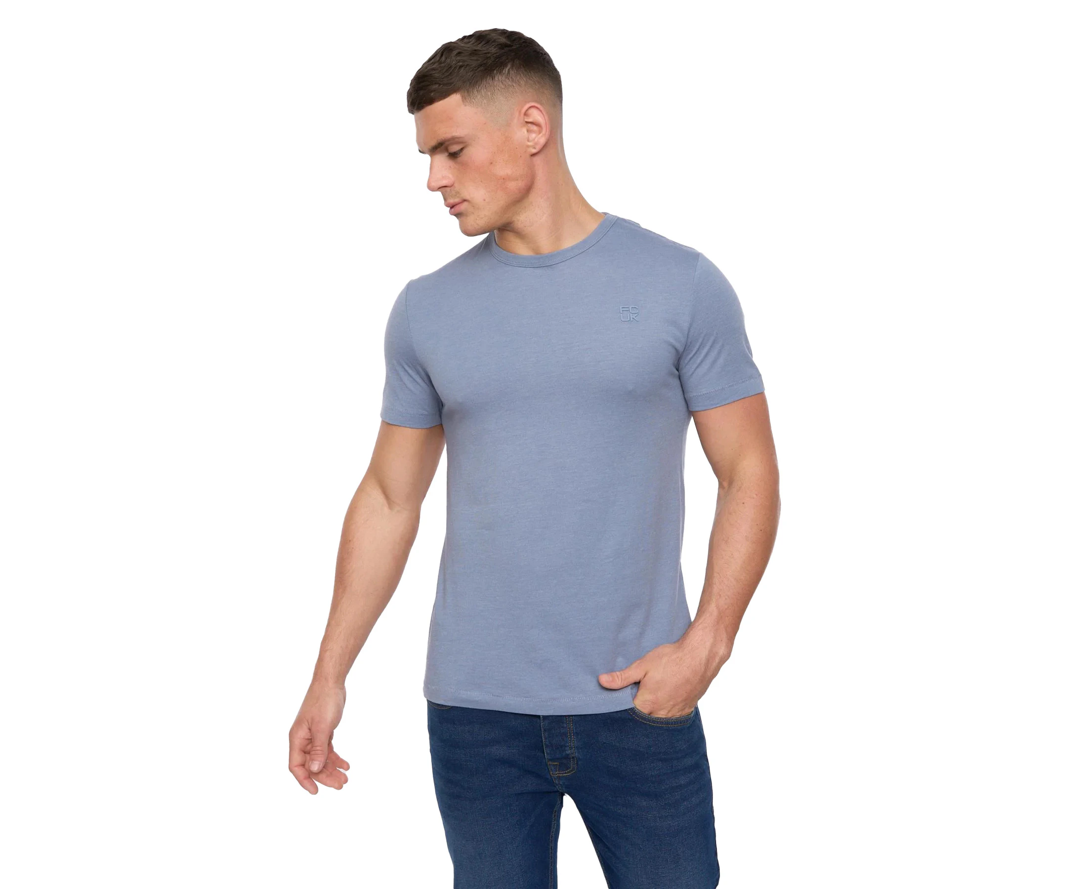 FCUK Mens Stack T-Shirt (Light Blue Melange) - BG1896