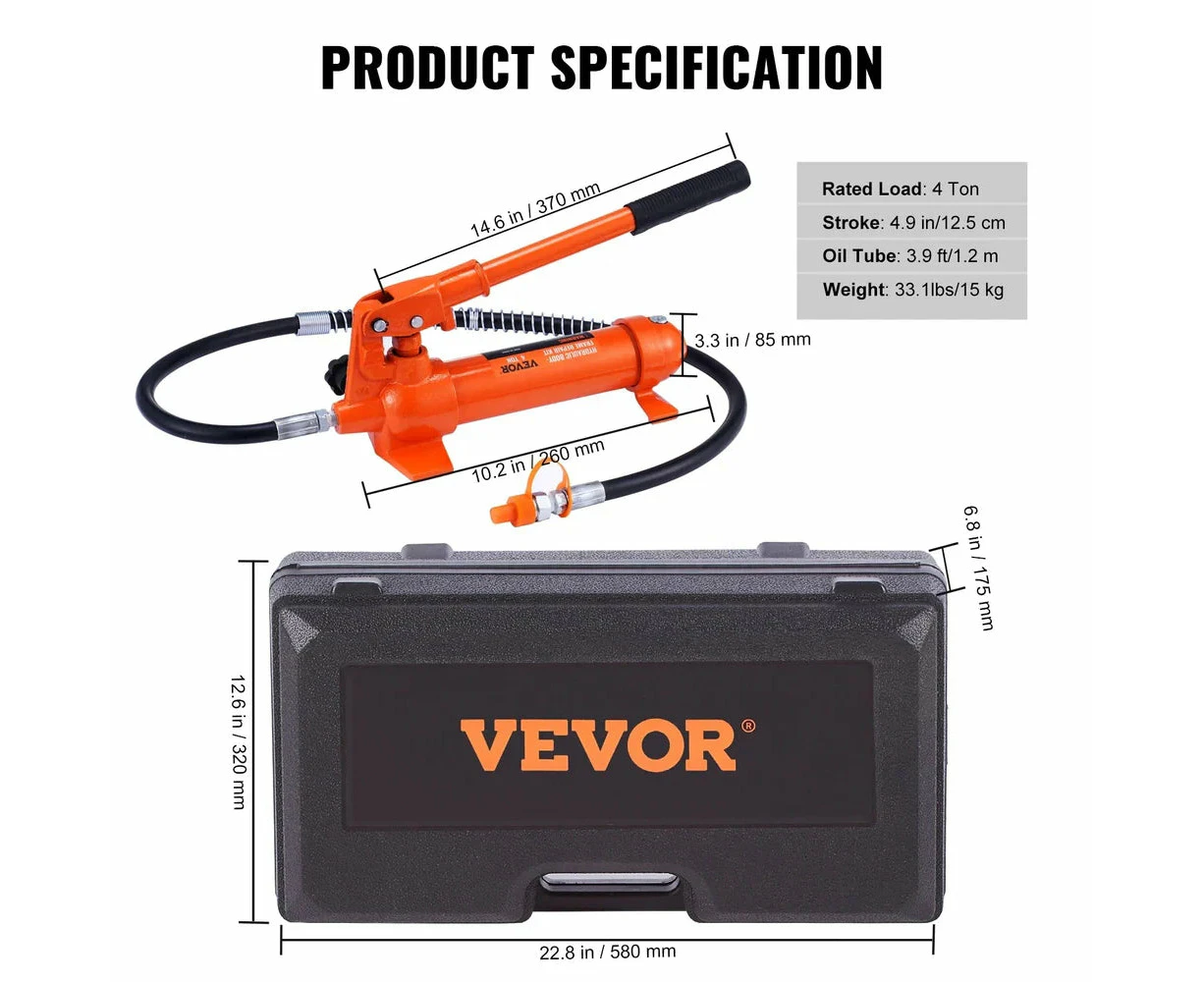 Hydraulic Cylinder Jack Power Frame Repair & Lifting Tool Kit for Automotive and Heavy Equipment (4 Ton)