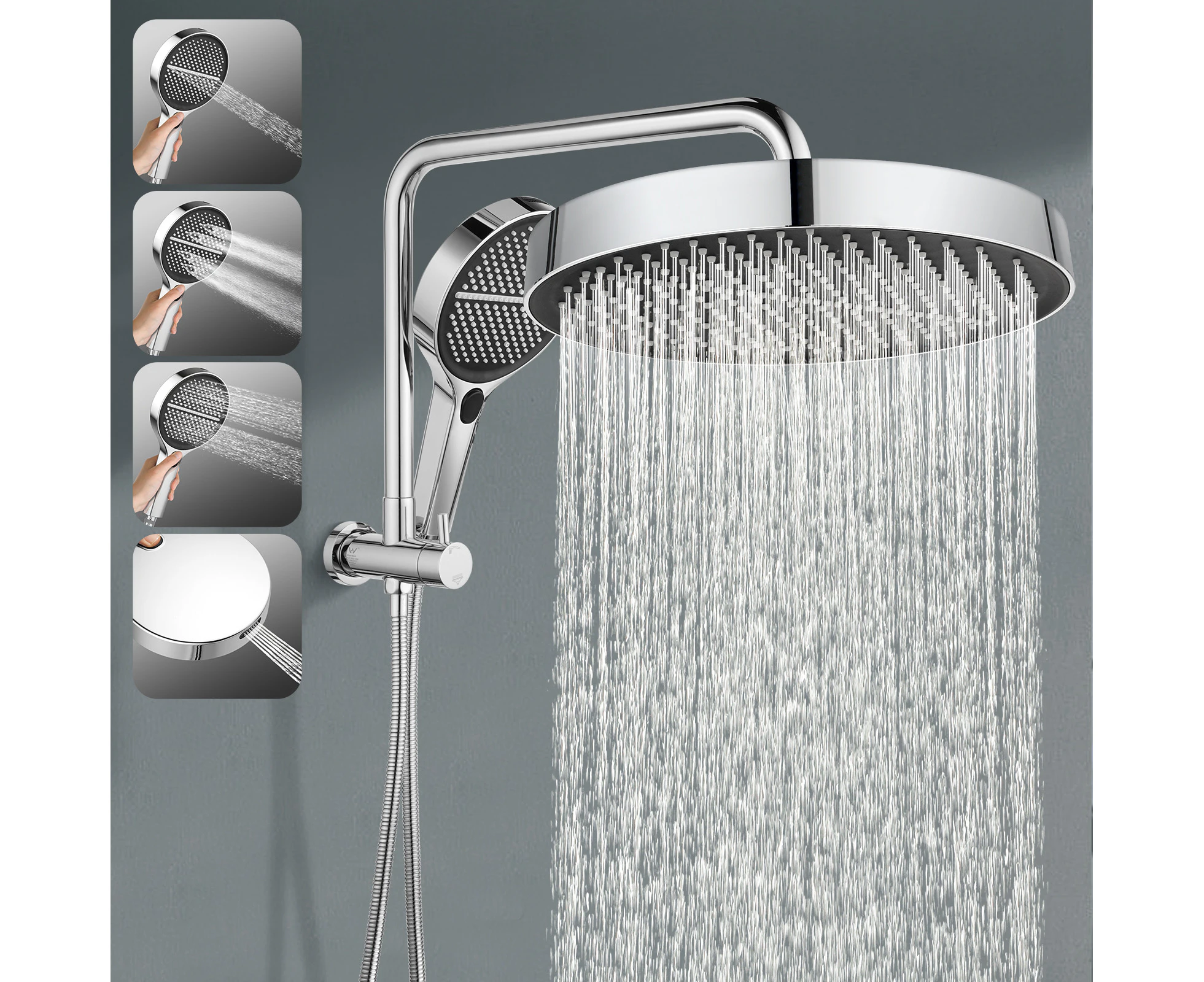 ACA WELS 12.8 Inch Rain Shower Head set Rainfall Shower Head 3+1 mode handheld head Spray Chrome