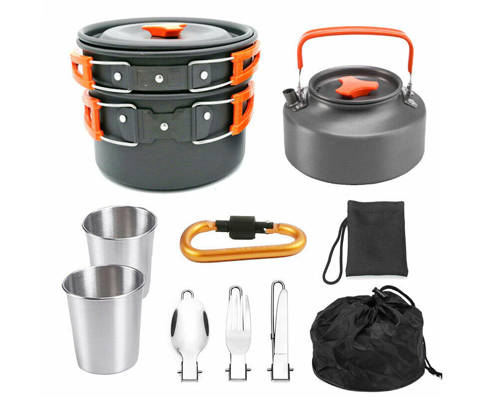 Camping Cookware Set Outdoor Hiking Cooking Pot Pan Portable Picnic Orange