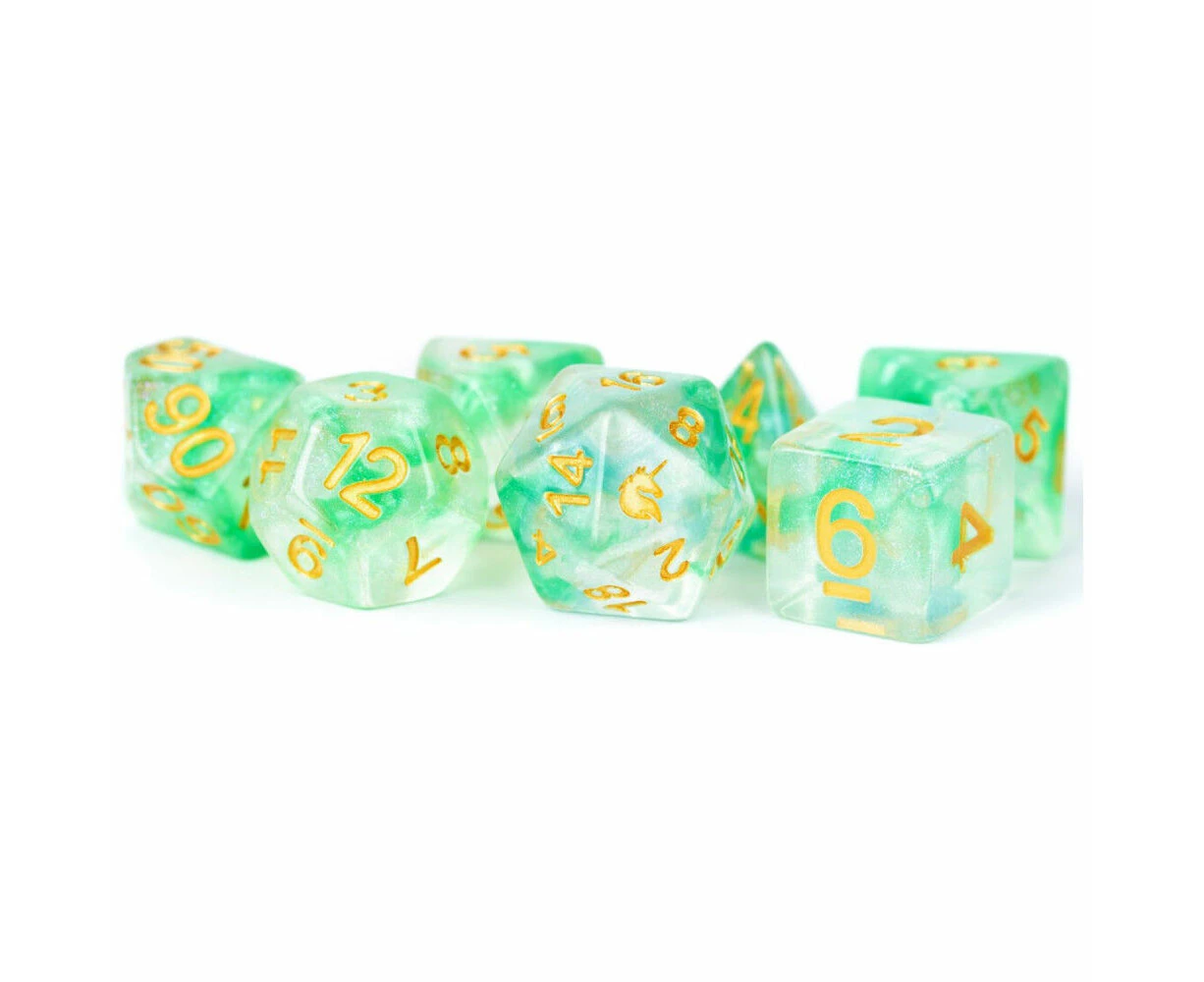 7pc Fanroll by Metallic Unicorn Resin Poly RPG Tabletop Dice Set Icy Everglades