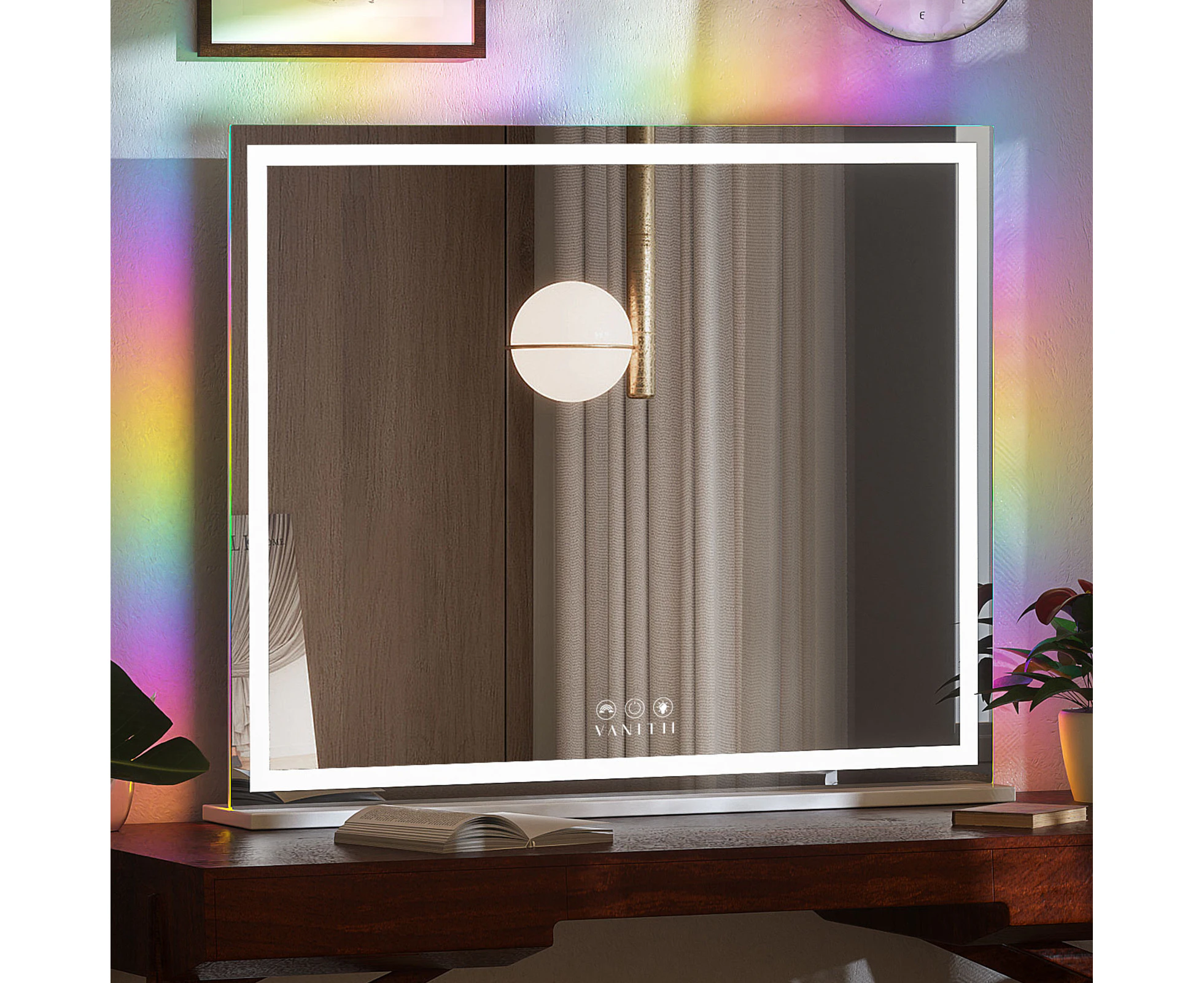 VANITII GLOBAL 100CM Hollywood Vanity Makeup Mirror with Light Strip and and RGB Backlit Tabletop Wall Mounted