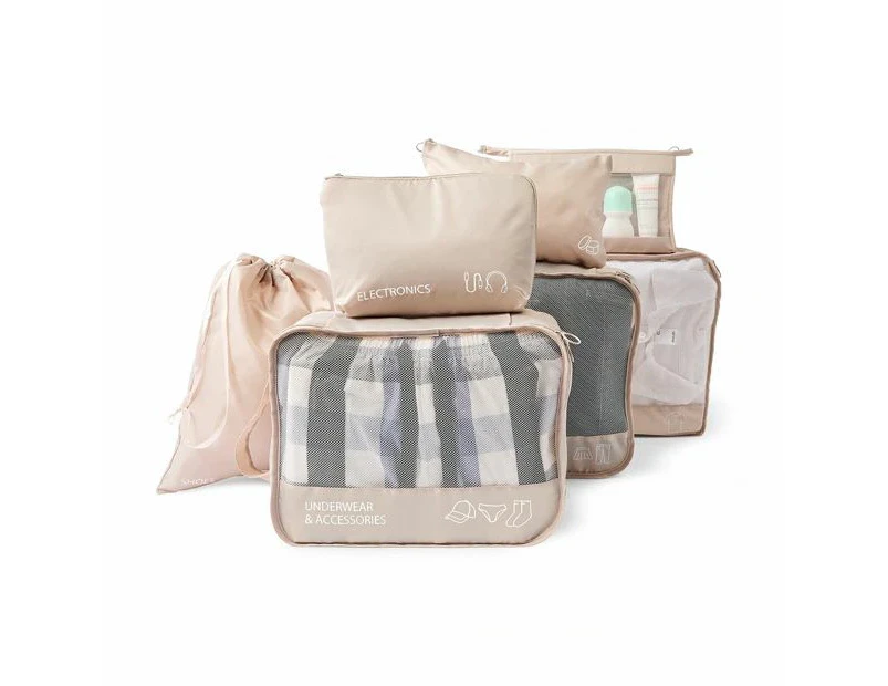 7 Piece Packing Cube, Beige - Anko