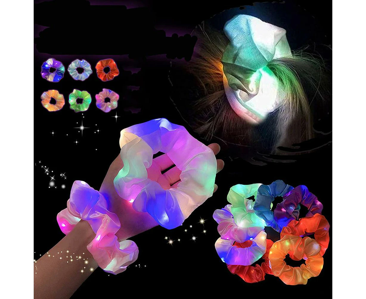 6 Pcs Led Light Hair Scrunchies Elastic Glowing Hair Bands For Women Girls Halloween Christmas Party Headwear