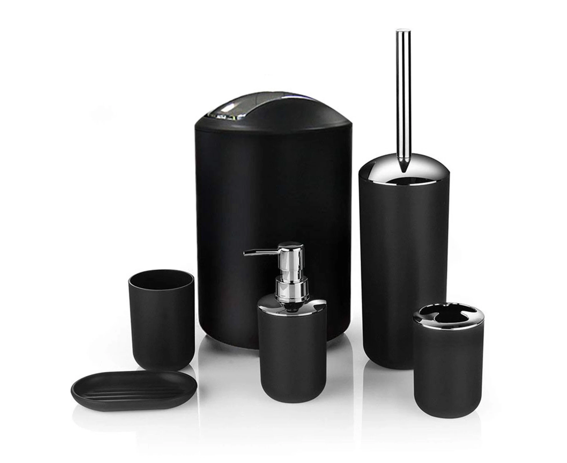 Trash Can Toothbrush Holder Set Toilet Brush Soap Box Lotion Dispenser Black Hotel Bathroom Accessories