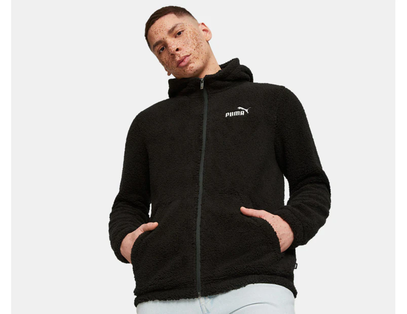 Adidas Men's Essentials Elevated Sherpa Full Zip Hoodie - Puma Black