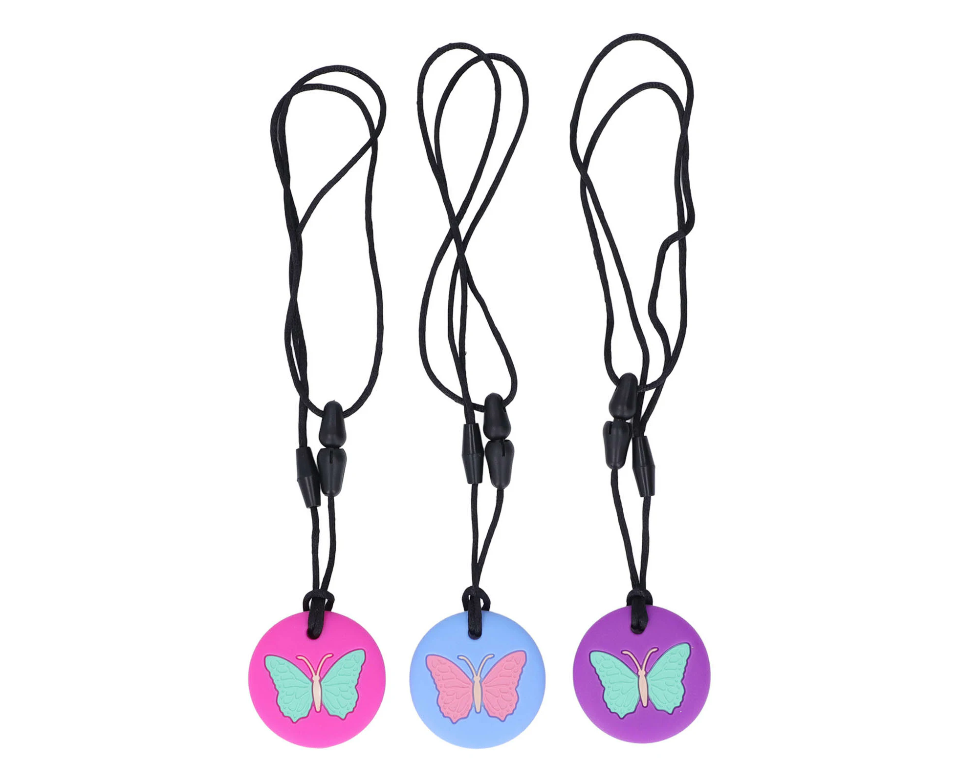 3pcs Baby Cute Butterfly Pattern Teething Toy Kid Portable Soft Silicone Sensory Chewing Necklace