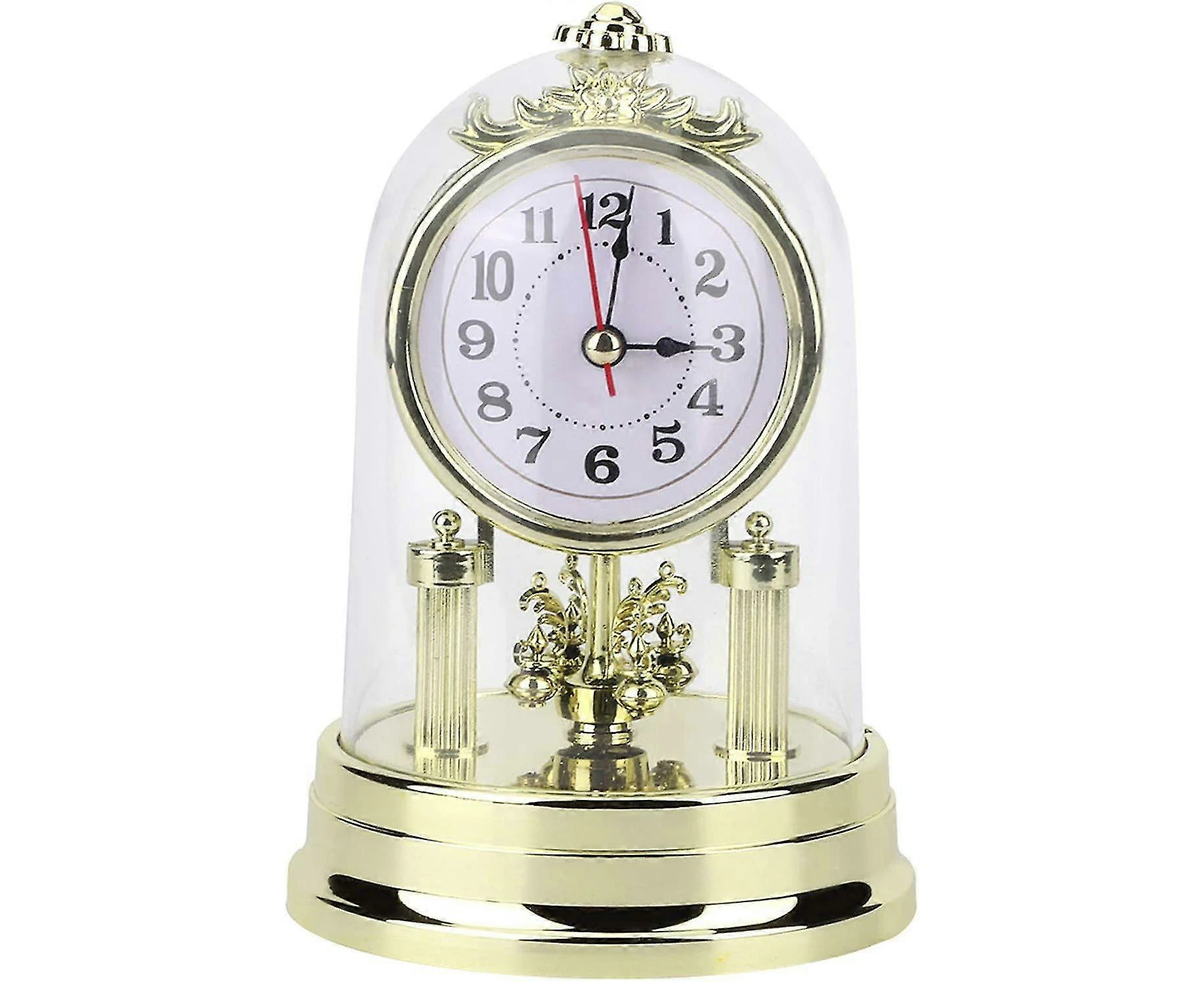 Antique European Retro Style Silent Table Clock with Glass Dome for Living Room Home Decor - Gold