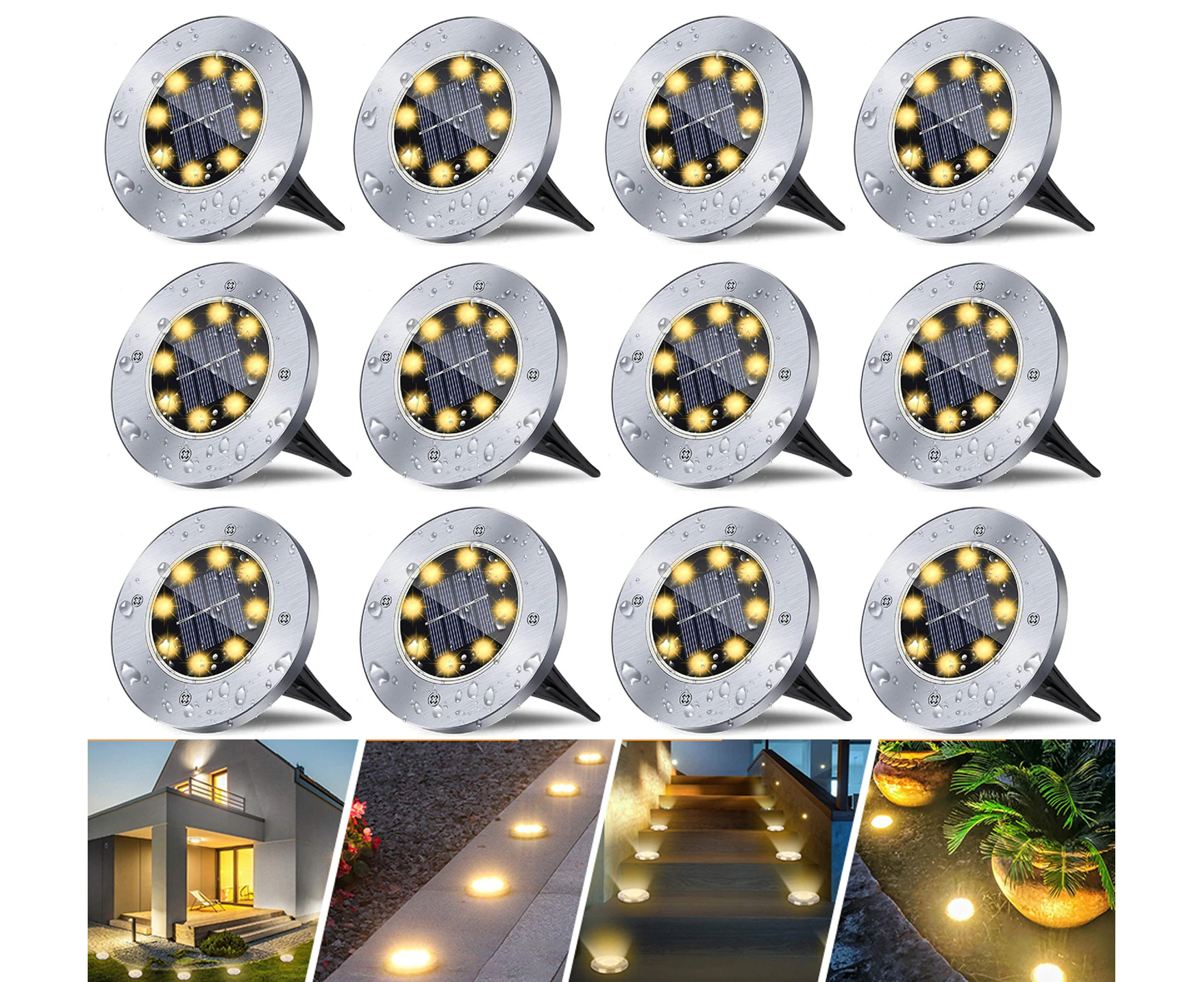 Advwin 4/8/12/16/20 packs Solar Ground Light Waterproof In-Ground Lights Warm Light