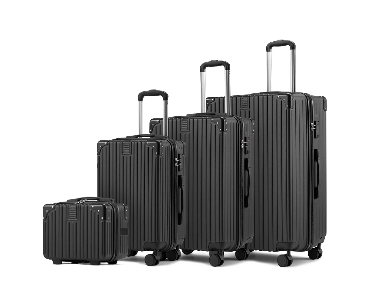 ZUNI 4PCS Luggage Suitcase Trolley Set Travel TSA Lock Storage Hard Case Black