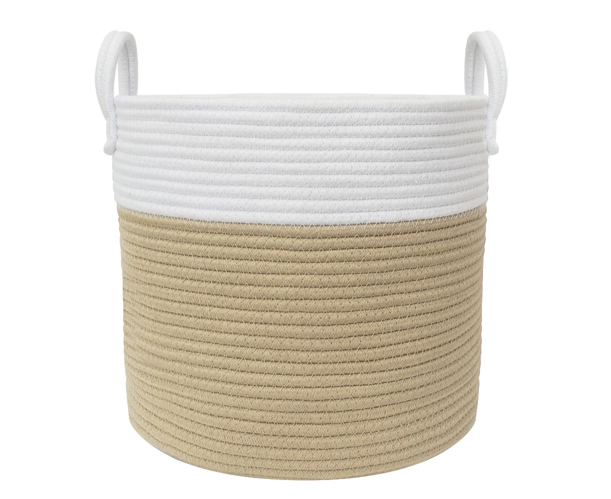 Living Textiles 35cm Cotton Rope Hamper Laundry Basket Storage Med White/Natural