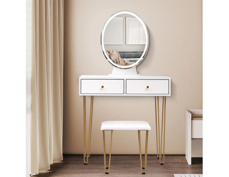 Levede Dressing Table LED Light Strip Makeup Mirror Stool Set Vanity Desk White