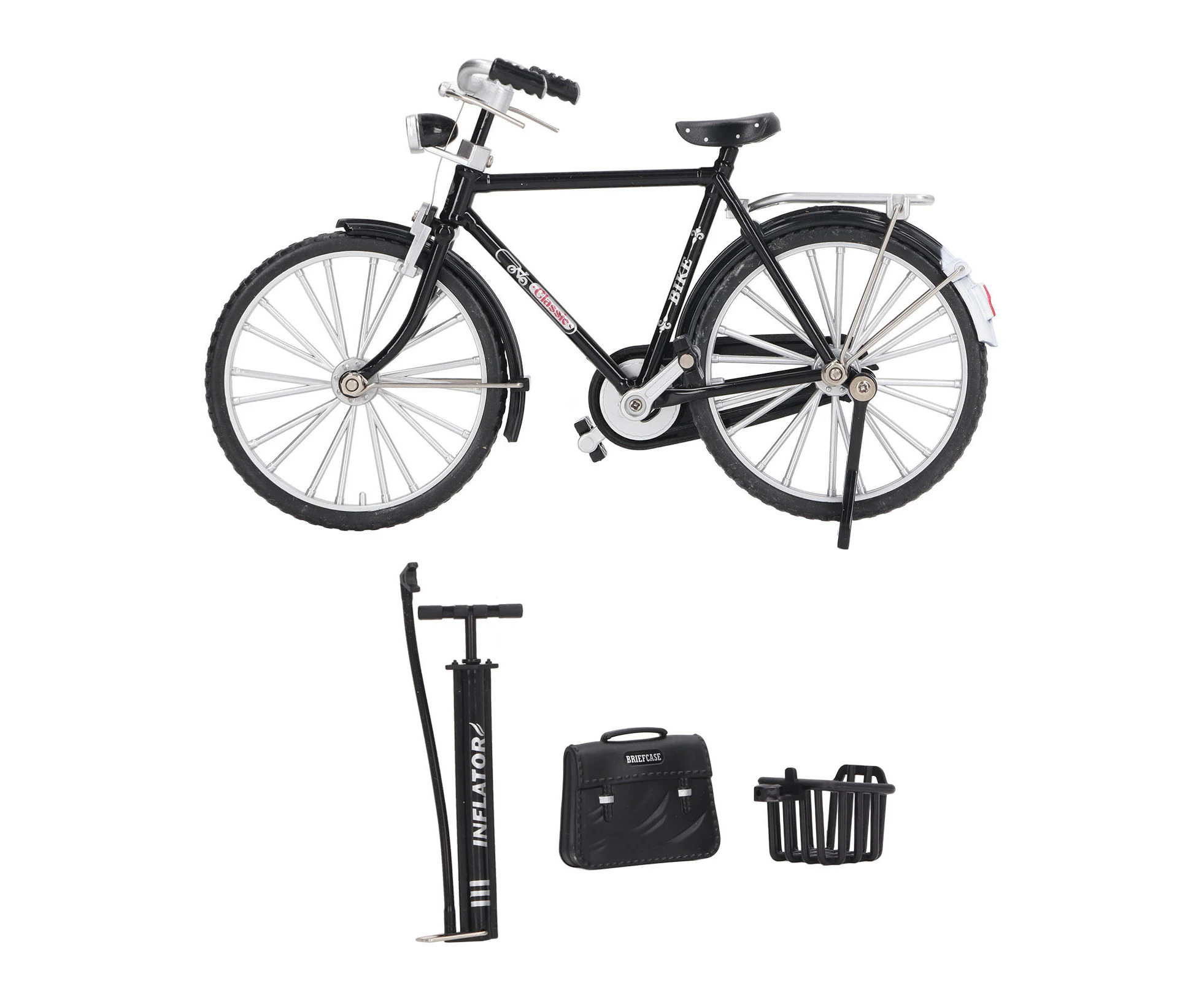 1:10 Alloy Bicycle Model Vintage Miniature Simulation Collection Free Standing Bike Model with Inflator Briefcase Black