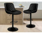 ALFORDSON 2x Bar Stools Gas Lift Leather Bar Chairs Kitchen Swivel ALL BLACK