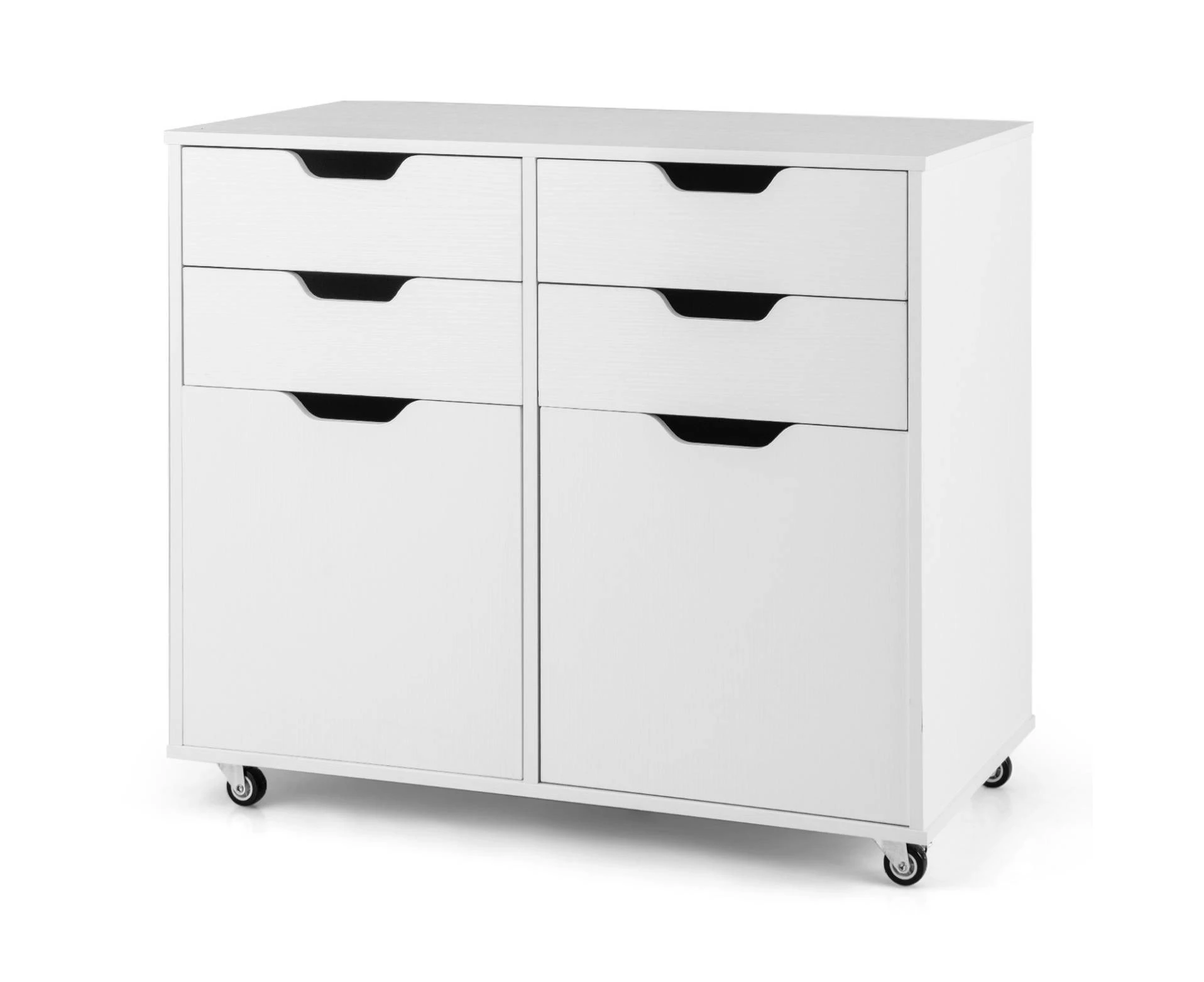 Costway 4-Drawer Dresser Chest w/2 Doors Mobile Wood Filing Storage Cabinet Home Office Rolling Printer Stand