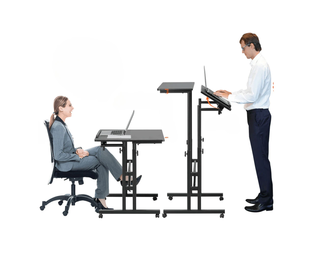 Gas-Spring Height Adjustable Sit-Stand Desk with 360Ao Swivel Wheels Home Office Rolling Laptop Table Tiltable