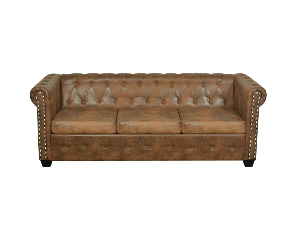 3 Seater Artificial Leather Studded Lounge Couch Seat Chair Sofa Suite - Brown 200.5x76x70cm