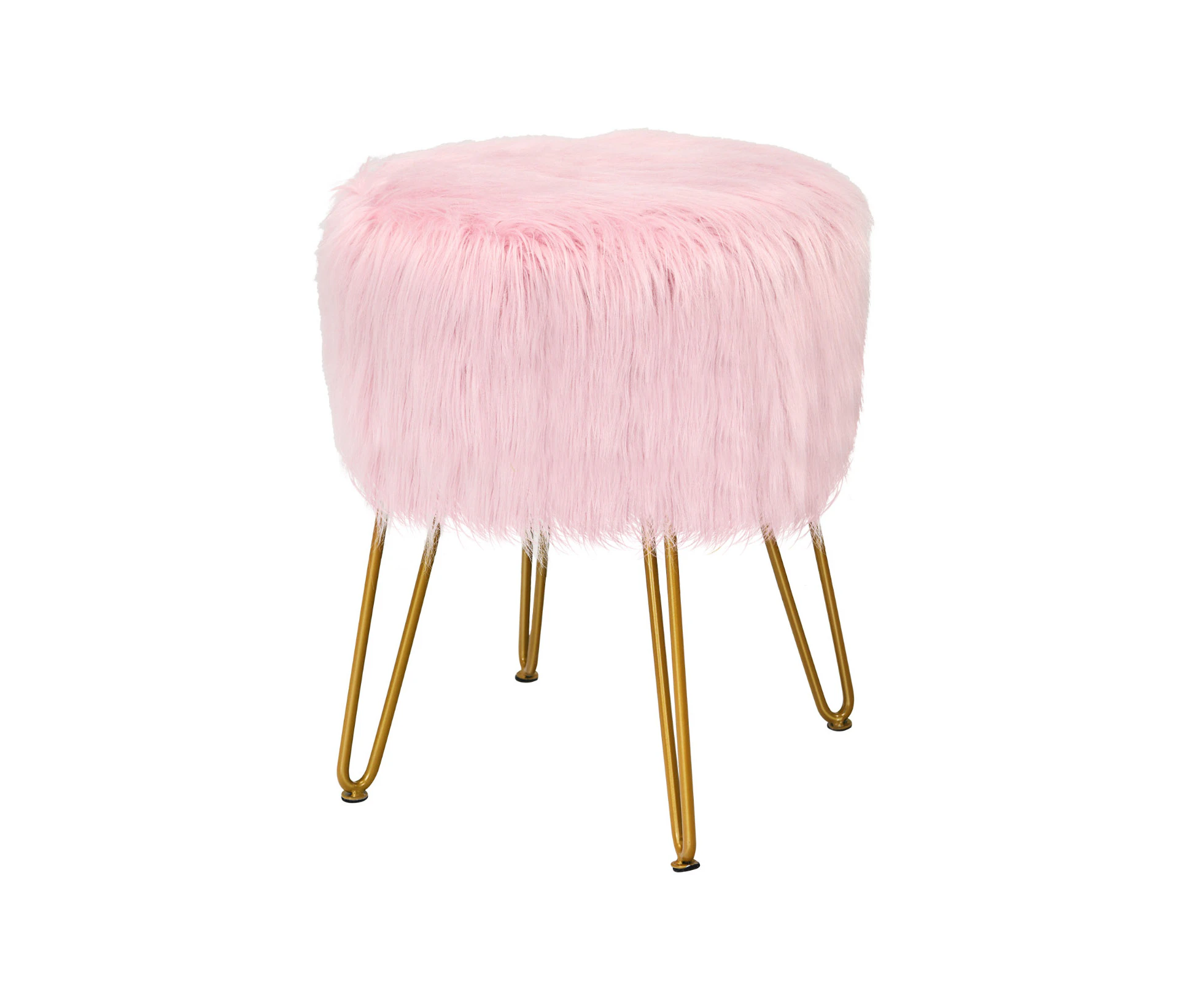 Costway Furry Ottoman Faux Fur Vanity Stool Padded Seat Bedroom Pink